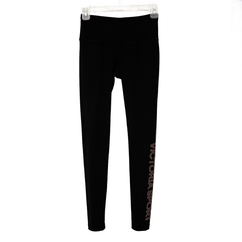 Victoria Sport Knockout Leggings Black Rose Gold Glitter Logo XS Regular